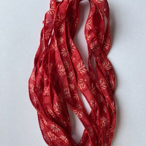 4 Red Ribbons, Jewelry Ribbons, Bracelet Ribbon, Silk Ribbons, W65 image 3