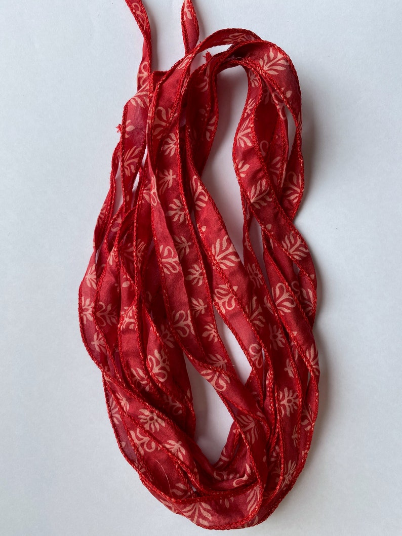 4 Red Ribbons, Jewelry Ribbons, Bracelet Ribbon, Silk Ribbons, W65 image 3