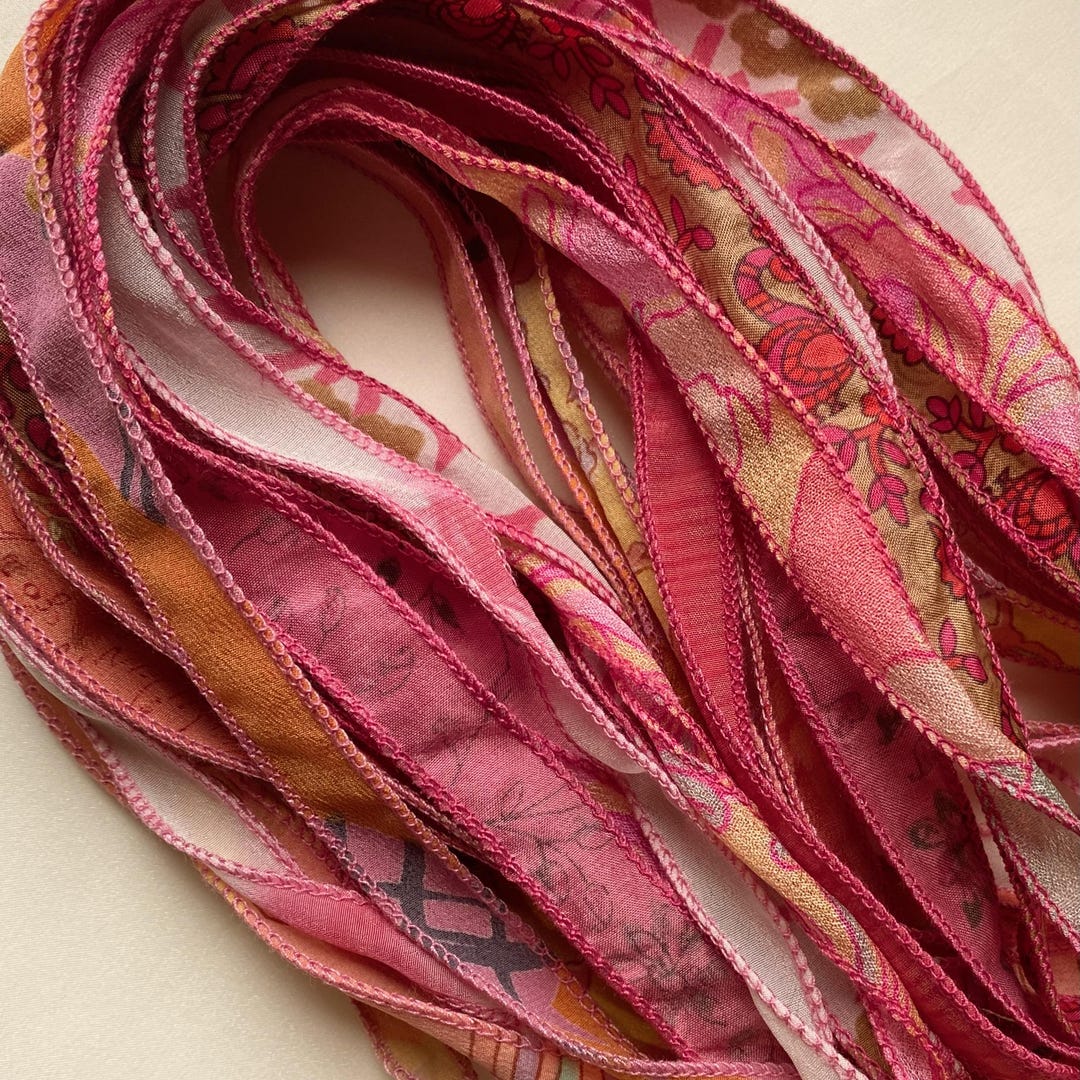 Peach Ribbons 10 Pink Silk/ Peach Ribbons, Silk Jewelry Ribbon, S18 - Etsy