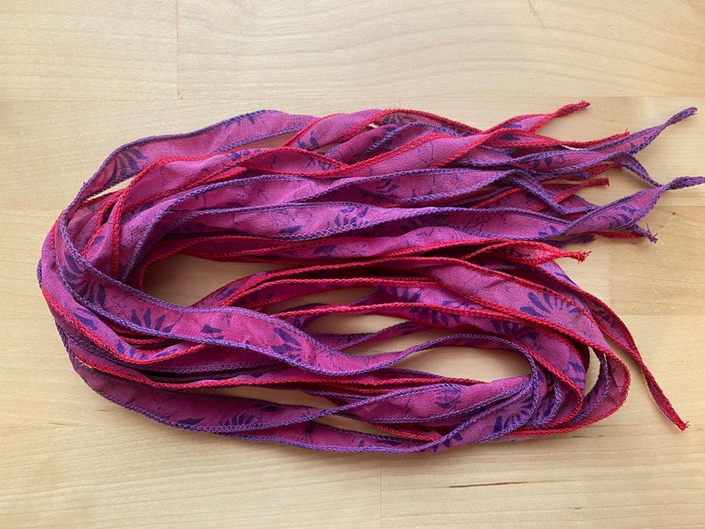 4 Jewelry Ribbons, Bracelet Ribbon, Silk Ribbons, Purple Pink Ribbons, W29 image 6