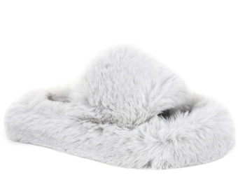 Women's Soft Fluffy Open-Toe House Slippers - Gray