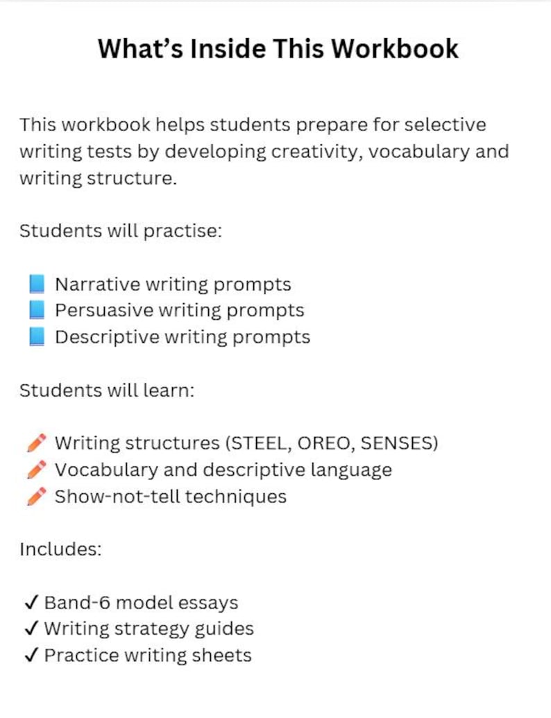 NSW Selective Writing Workbook | Year 5-6 Exam Practice, Prompts, Model ...