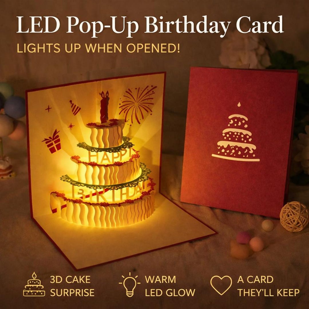 LED Pop up 3D Birthday Card, Light up Music Cake Greeting Card ...