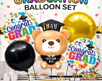 Juego de globos de graduación, decoración de felicitación para graduados, globo de aluminio con forma de osito de peluche, fiesta de doctorado con temática de libros, kit de suministros para decoración de fondo de celebración