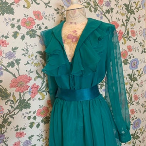 1970s Victor Costa teal ruffle party dress image 7