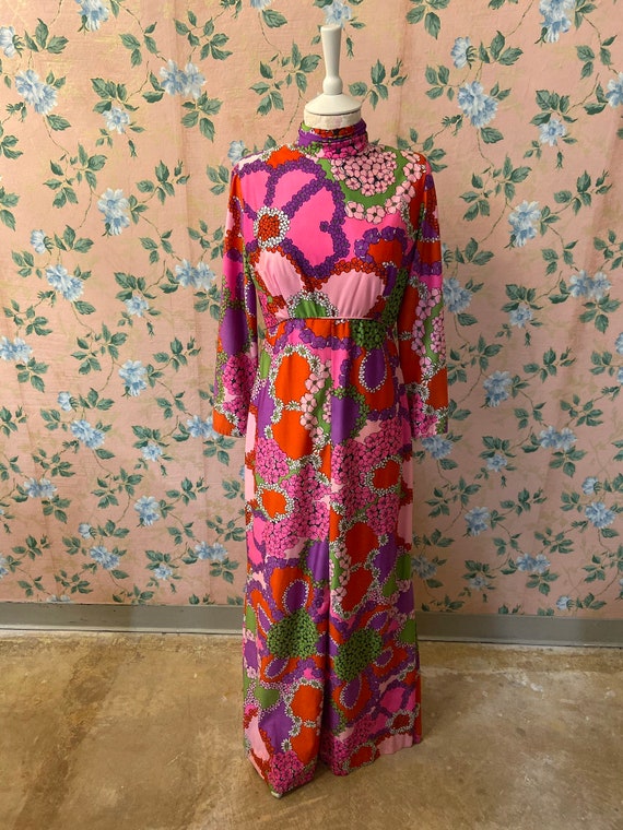 1960’s Psychedelic Floral Festival Maxi Dress