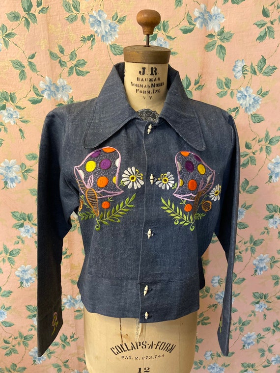 1970’s Mushroom Embroidered Denim Jacket