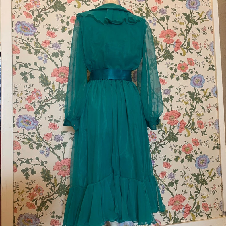 1970s Victor Costa teal ruffle party dress image 4