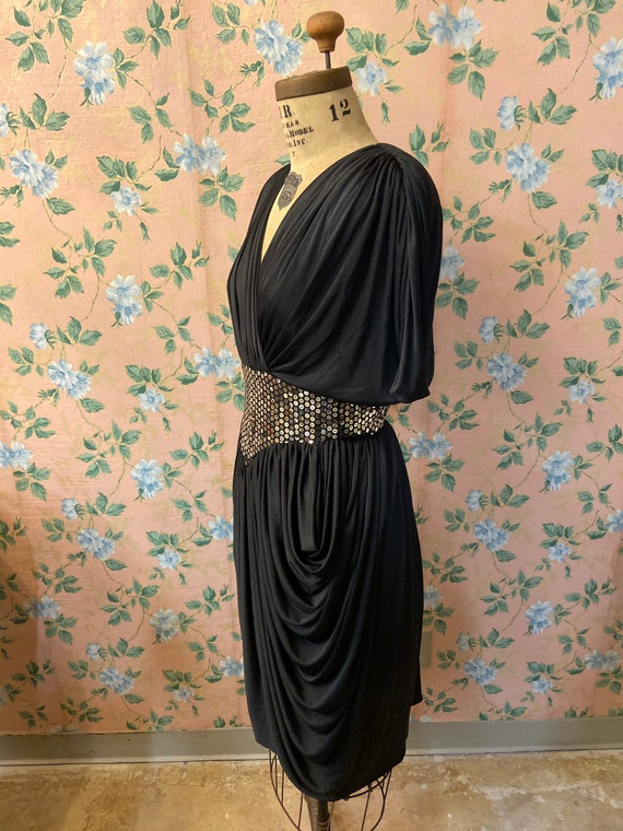 1980’s Tadashi Black Sequin Cocktail Dress - image 4