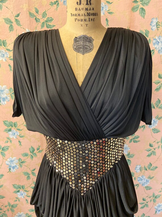 1980’s Tadashi Black Sequin Cocktail Dress - image 1