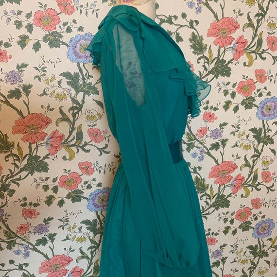 1970’s Victor Costa teal ruffle party dress - image 6