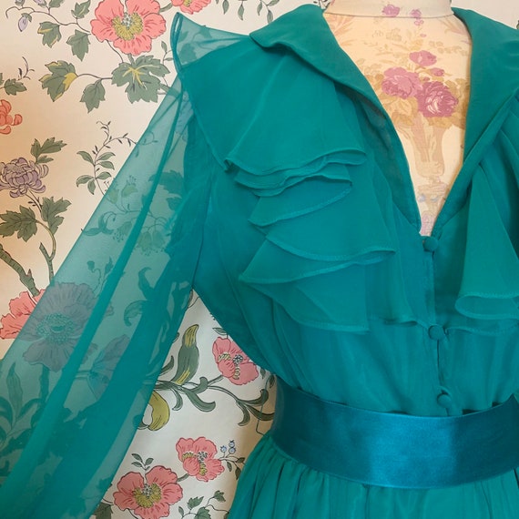 1970’s Victor Costa teal ruffle party dress - image 5