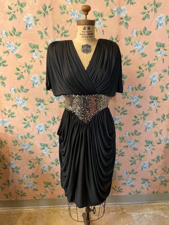 1980’s Tadashi Black Sequin Cocktail Dress - image 2