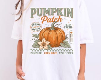 Retro Pumpkin Patch Comfort Colors Shirt, Farm Fresh Locally Grown Fall Tee, Corn Maze Apple Cider Vintage Autumn Harvest Thanksgiving Gifts