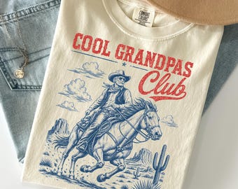 Cool Grandpas Club Shirt, Retro Cowboy T-Shirt, Comfort Colors® Funny Papa Shirt, Dad Joke Tee, Gift for Grandad, Father's Day Gift, Pops