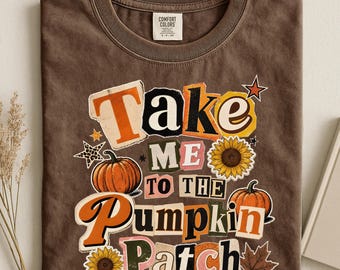 Take Me to the Pumpkin Patch Comfort Colors Shirt, Retro Collage Sunflower Fall Tees, Vintage Pumpkin Autumn Graphic Tee, Cozy Fall Gift Tee