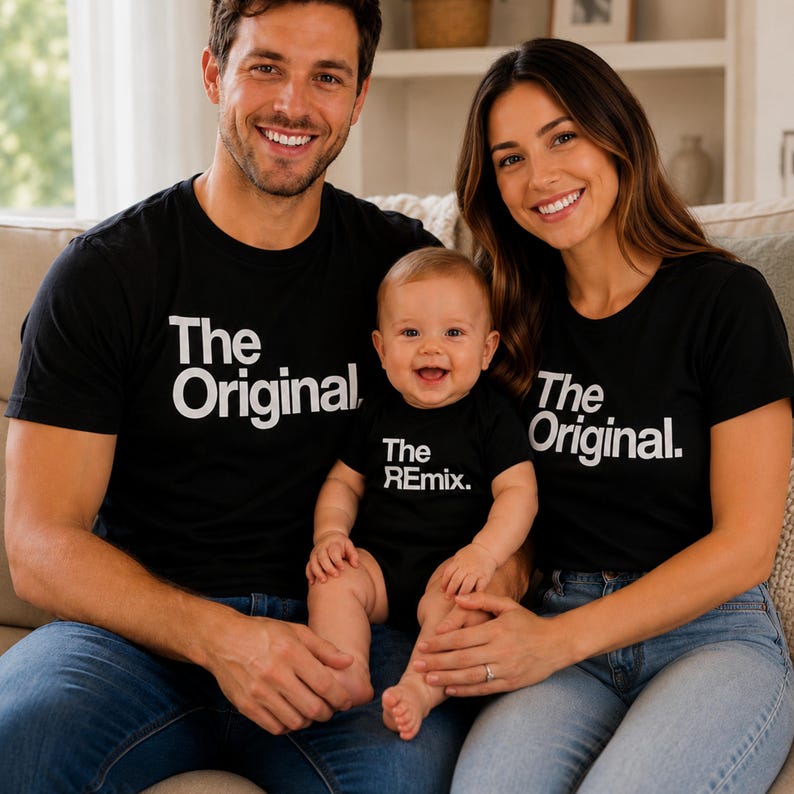 The Original And Remix Daddy Baby Tshirt Set, New Dad Clothing Gifts, Matching Family Outfits, Cute Infant Bodysuit, Fatherhood Apparel Tops image 2
