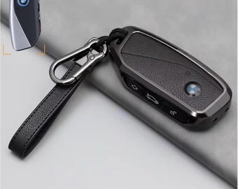 For BMW - Customizable Leather Key Fob Cover with Aluminum Shell & Keychain