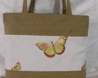 Shopping Tote~Market Bag~Grocery Tote~Aldi Grocery Bag~Earth /& Environmentally Friendly~Recycle~Eco Chic~Insert~Embroidered Butterfly~Green
