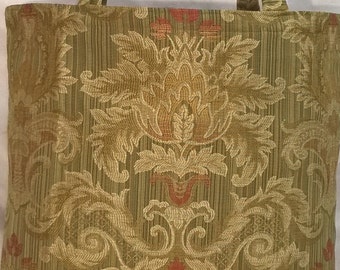 Shopping Tote~Market Bag~Grocery Tote~Aldi Grocery Bags~Earth /& Environmentally Friendly~Eco Chic~Knitting Bag~Damask~Romanesque~34445~Moss
