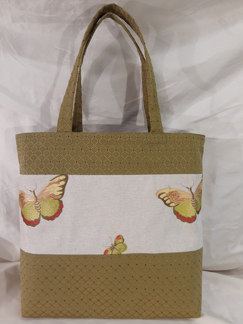 Shopping Tote~Market Bag~Grocery Tote~Aldi Grocery Bag~Earth /& Environmentally Friendly~Recycle~Eco Chic~Insert~Embroidered Butterfly~Green