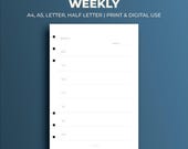 Weekly Template | Digital Planner Individual Printable PDF Pages | A4, A5, Letter, Half Letter Size