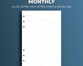 Monthly Template | Digital Planner Individual Printable PDF Pages | A4, A5, Letter, Half Letter Size