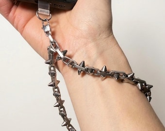 Spiked Stainless Steel Phone Chain | Goth Punk Wristlet Charm