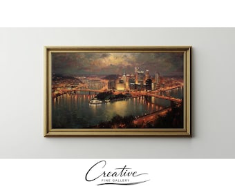 Pittsburgh Pennsylvania Night Skyline, Samsung Frame TV Art (Digital Download) 79