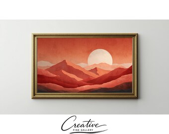 Desert Landscape Print, Earthy Boho Wall Art, Terracotta Rust Tones (Digital Download)