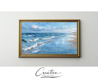 Coastal Farmhouse Beach Scene Oil Painting Print, Serene Seascape (Digital Download)