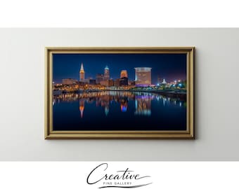 Cleveland Ohio Skyline Night, Samsung Frame TV Art (Digital Download) 65