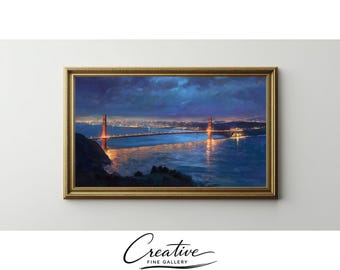 Samsung Frame TV Art, Golden Gate Bridge Night Cityscape (Digital Download) 81