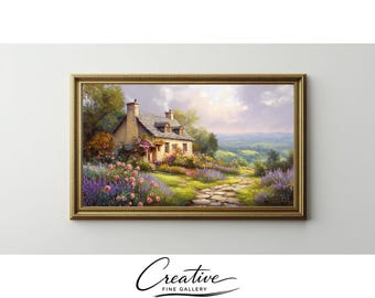 Vintage European Cottage, Pink Roses Garden, Samsung Frame TV Art (Digital Download) 87