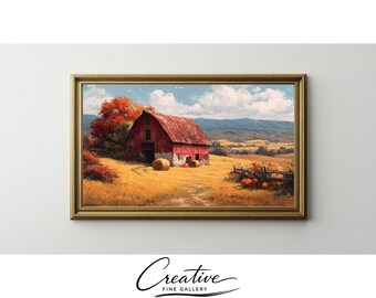 Samsung Frame TV Art Rustic Red Barn Harvest Field Autumn Farmhouse (Digital Download) 179