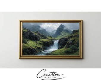 Dramatic Icelandic Waterfall Samsung Frame TV Art Rustic (Digital Download) 162