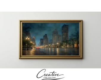 Detroit Michigan Downtown Frame TV Art, Moody Night Cityscape (Digital Download) 67