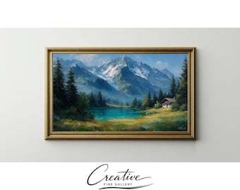 Mountain Cabin Lake Samsung Frame TV Art Rustic Landscape (Digital Download) 168
