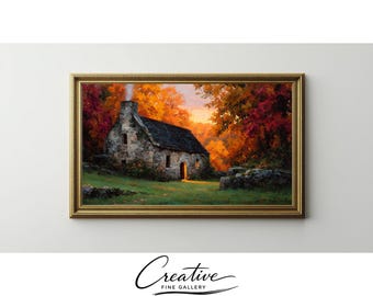 Samsung Frame TV Art, Autumn Cottage Fall Foliage Landscape (Digital Download) 1