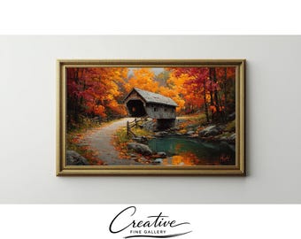 Rustic Covered Bridge Samsung Frame TV Art Autumn Landscape (Digital Download) 180