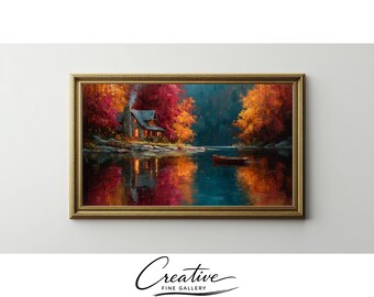Autumn Lake Cottage Samsung Frame TV Art Cozy Lakeside (Digital Download) 181