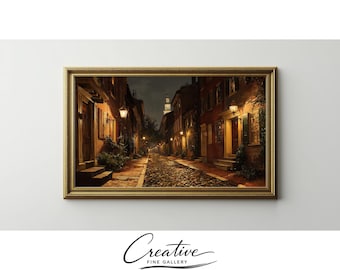 Samsung Frame TV Art Historic Colonial Brick Street Night (Digital Download) 77