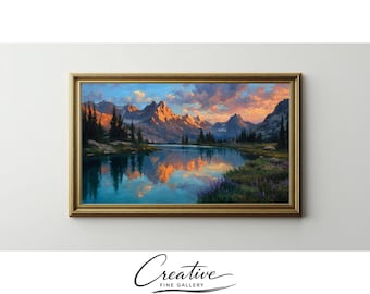Rocky Mountain Sunset Lake Reflection Samsung Frame TV Art (Digital Download) 159
