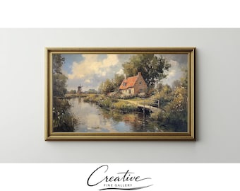 Vintage Dutch Cottage Frame TV Art, Countryside Landscape (Digital Download) 85