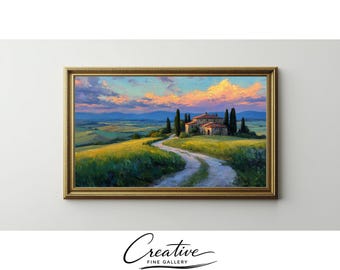 Samsung Frame TV Art, Tuscan Farmhouse Countryside Landscape Sunset (Digital Download) 171