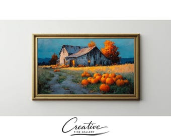 Rustic Pumpkin Patch Farmhouse, Samsung Frame TV Art, Autumn (Digital Download) 183