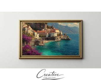 Amalfi Coast Frame TV Art Vintage Mediterranean Coastal Village (Digital Download) 158