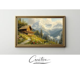 Alpine Cottage Frame TV Art, Rustic Mountain Cabin Farmhouse Decor (Digital Download) 84