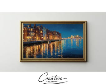 Samsung Frame TV Art, Boston Waterfront Night Cityscape (Digital Download) 64