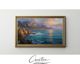 Coastal Cliffs Village Samsung Frame TV Art Vintage Landscape (Digital Download) 167